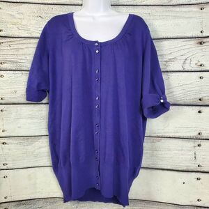 Maurices Women’s Plus Size 3 Purple Button Front Short Sleeve Cardigan Sweater